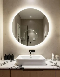 Lustra>FURNIKA Podświetlane lustro 80 cm okrągłe do łazienki SOLARO