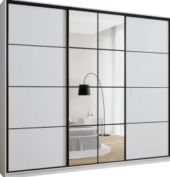 Szafy Trzydrzwiowe|Szafy Do Przedpokoju>BROMARKT Pojemna biała szafa przesuwna 280 cm z półkami EDGE MAX biały