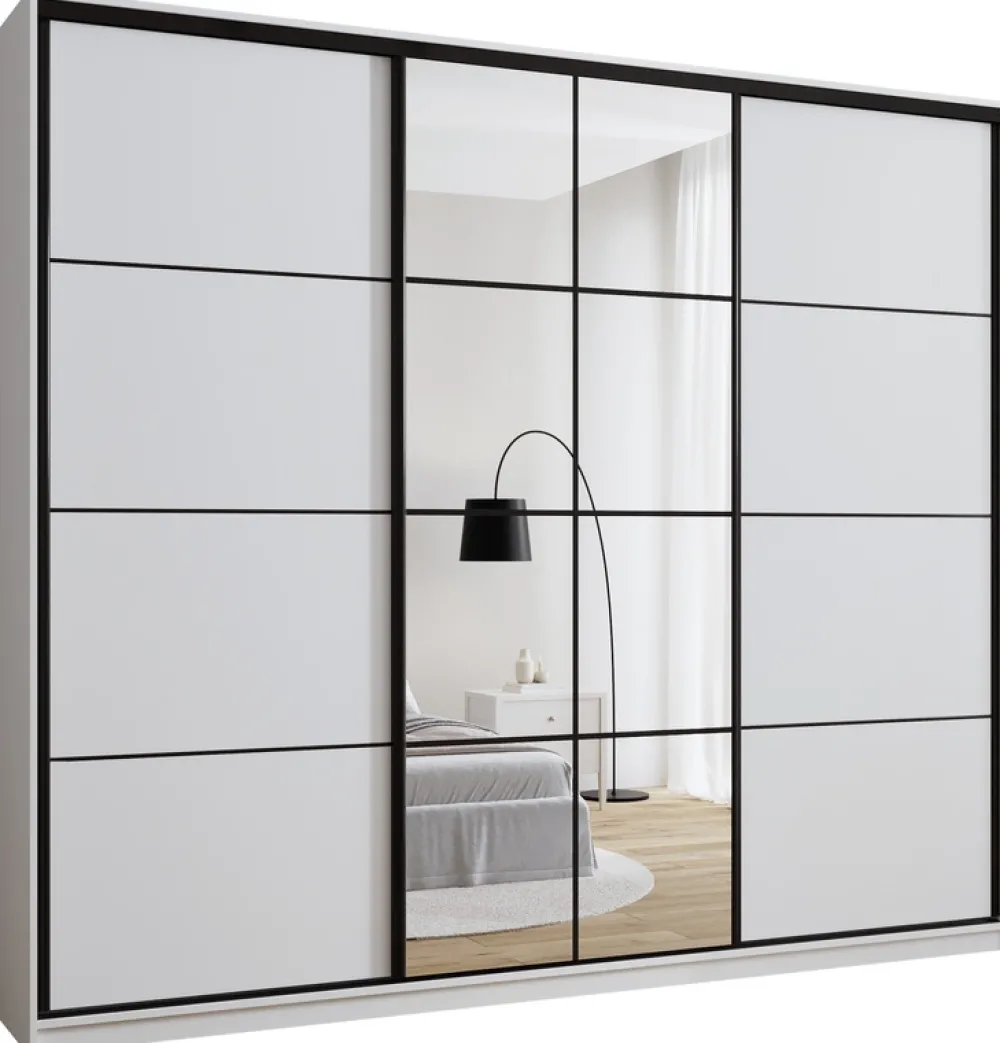 Szafy Trzydrzwiowe|Szafy Do Przedpokoju>BROMARKT Pojemna biała szafa przesuwna 280 cm z półkami EDGE MAX biały