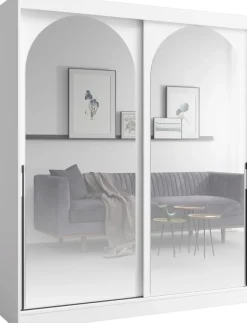 Szafy Dwudrzwiowe|Szafy Młodzieżowe>JUREK Pojemna biała szafa przesuwna 180cm do sypialni z lustrami MORIN biały