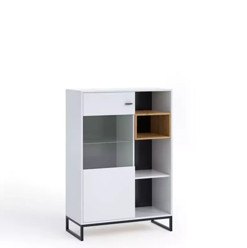 Zestawy Mebli Młodzieżowych|Witryny>GiB Meble Pojemna biała witryna na metalowych nogach 90 cm OLI