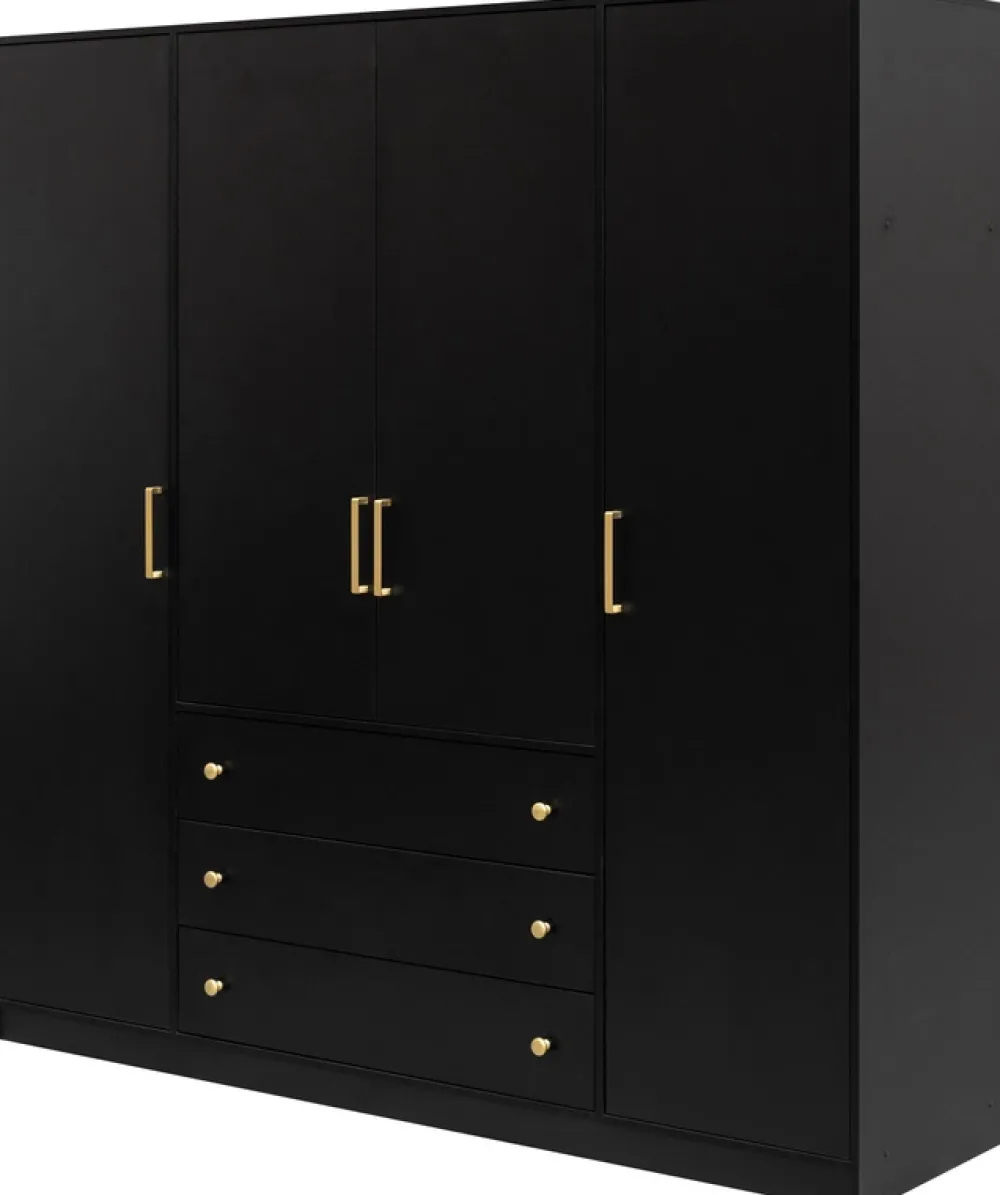 Meble Młodzieżowe|Szafy Do Przedpokoju>Stolar Pojemna czarna szafa 196 cm do sypialni w stylu retro PRESTO czarny