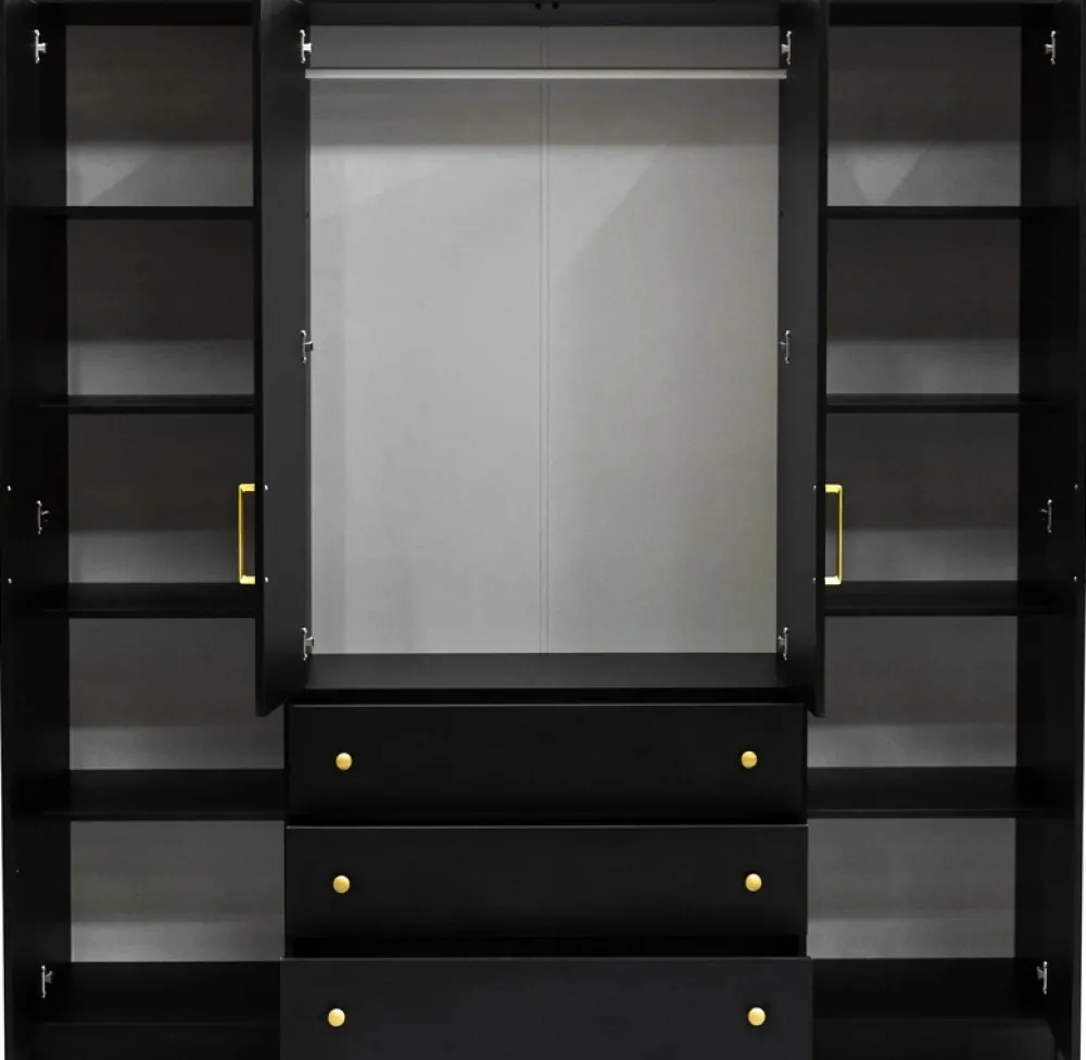 Meble Młodzieżowe|Szafy Do Przedpokoju>Stolar Pojemna czarna szafa 196 cm do sypialni w stylu retro PRESTO czarny