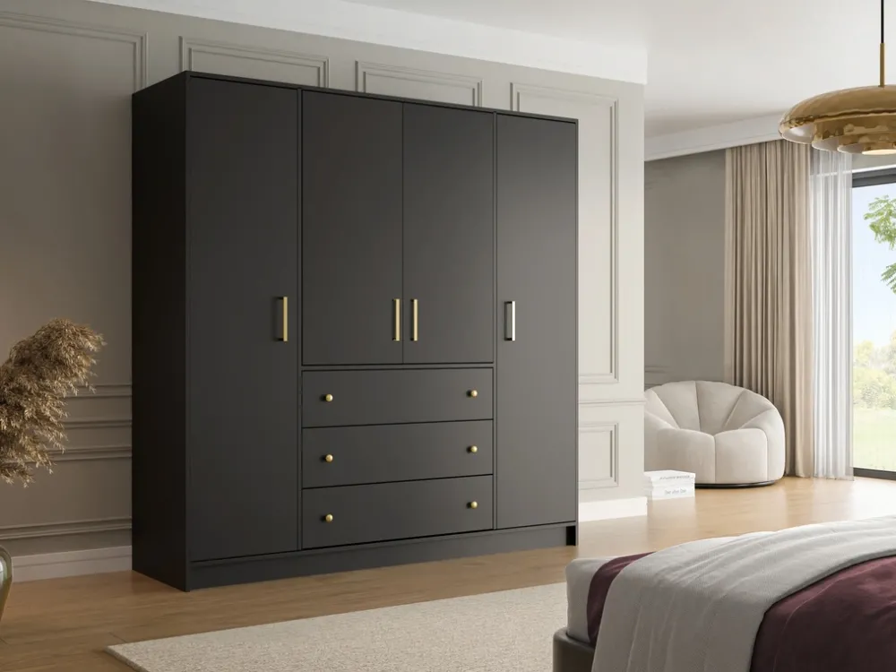 Meble Młodzieżowe|Szafy Do Przedpokoju>Stolar Pojemna czarna szafa 196 cm do sypialni w stylu retro PRESTO czarny