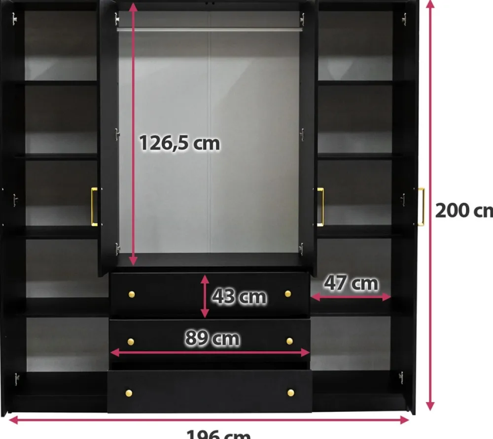 Meble Młodzieżowe|Szafy Do Przedpokoju>Stolar Pojemna czarna szafa 196 cm do sypialni w stylu retro PRESTO czarny