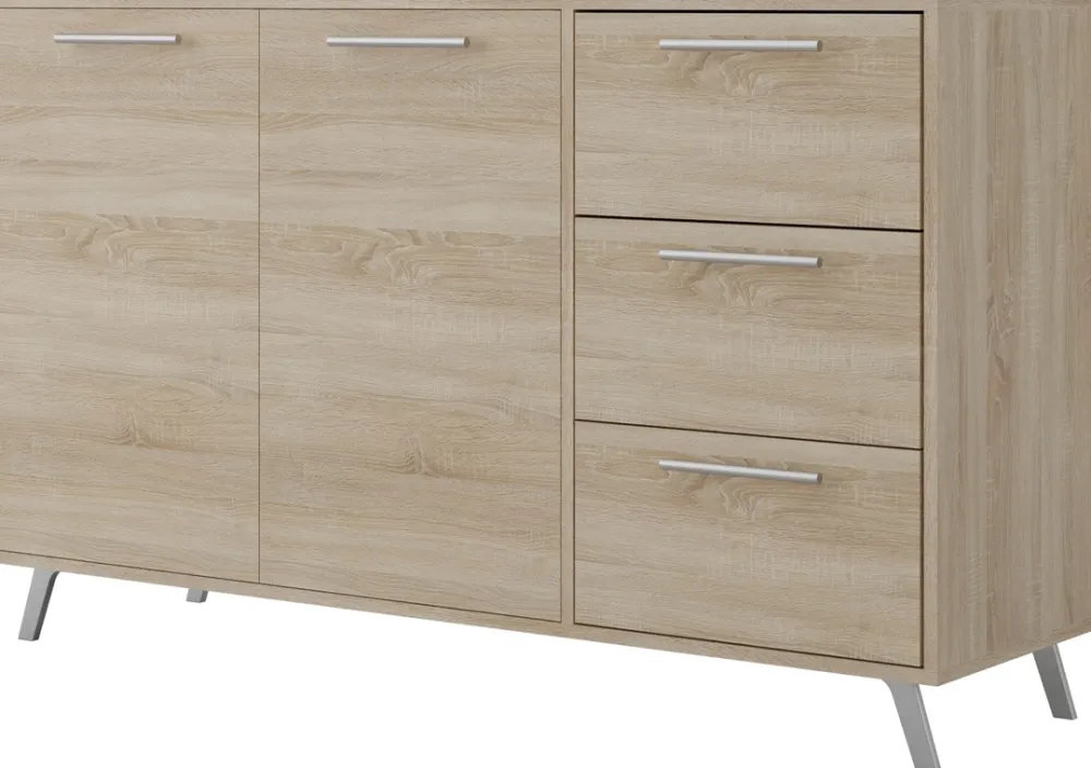 Komody>Stolar Pojemna dwudrzwiowa komoda z szufladami 140 cm BILL dąb sonoma