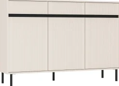 Komody|Zestawy Mebli Do Salonu>Lempert Pojemna frezowana komoda z szufladami do salonu 148 cm OMEGA beż piaskowy