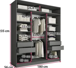 Szafy Trzydrzwiowe|Szafy Do Przedpokoju></noscript>BROMARKT Pojemna owa szafa przesuwna z lustrem 180 cm LOFT MAX grafit