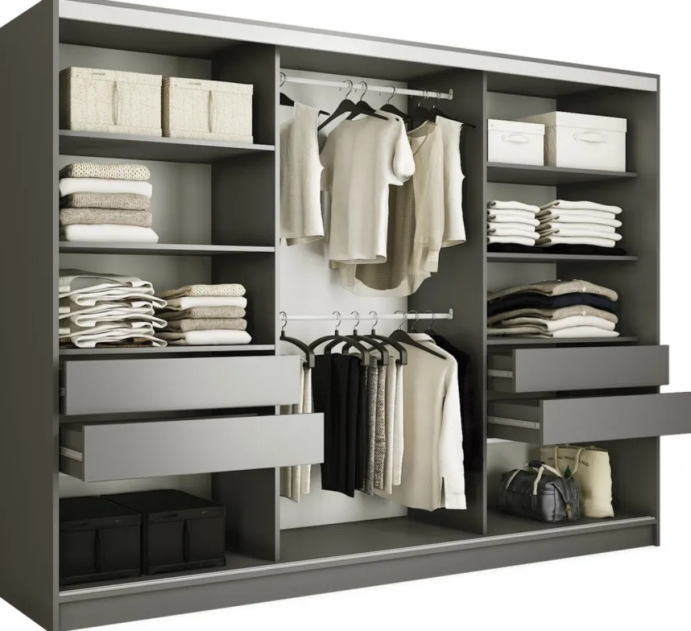 Zestawy Mebli Do Przedpokoju|Szafy Trzydrzwiowe>BROMARKT Pojemna owa szafa przesuwna do sypialni 280 cm TOP grafit