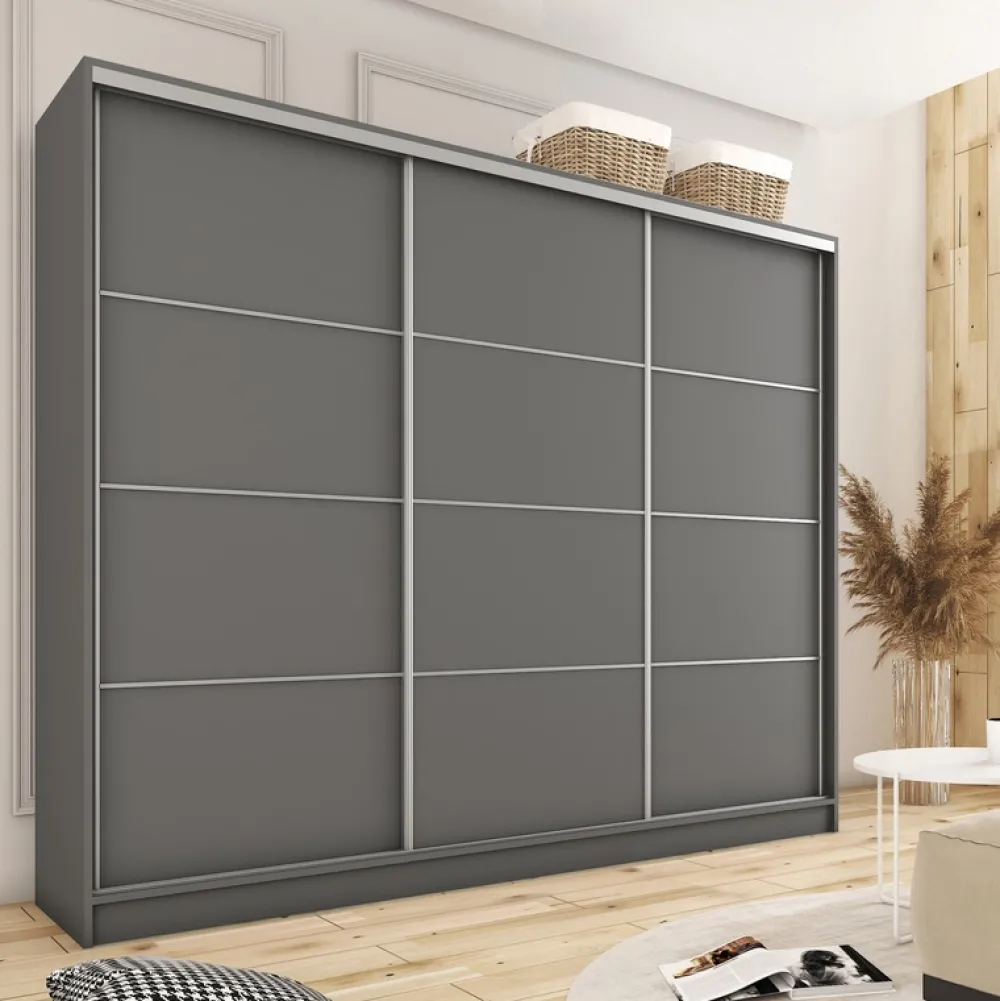 Zestawy Mebli Do Przedpokoju|Szafy Trzydrzwiowe>BROMARKT Pojemna owa szafa przesuwna do sypialni 280 cm TOP grafit