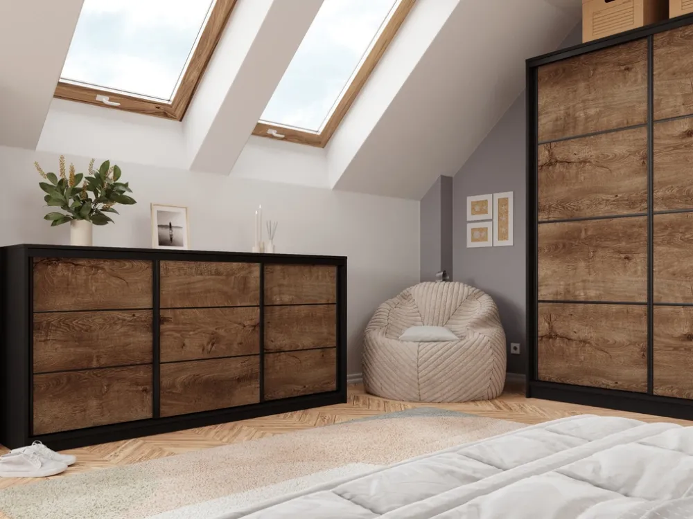 Komody>BROMARKT Pojemna komoda przesuwna z szufladami i drążkiem 200 cm LOFT