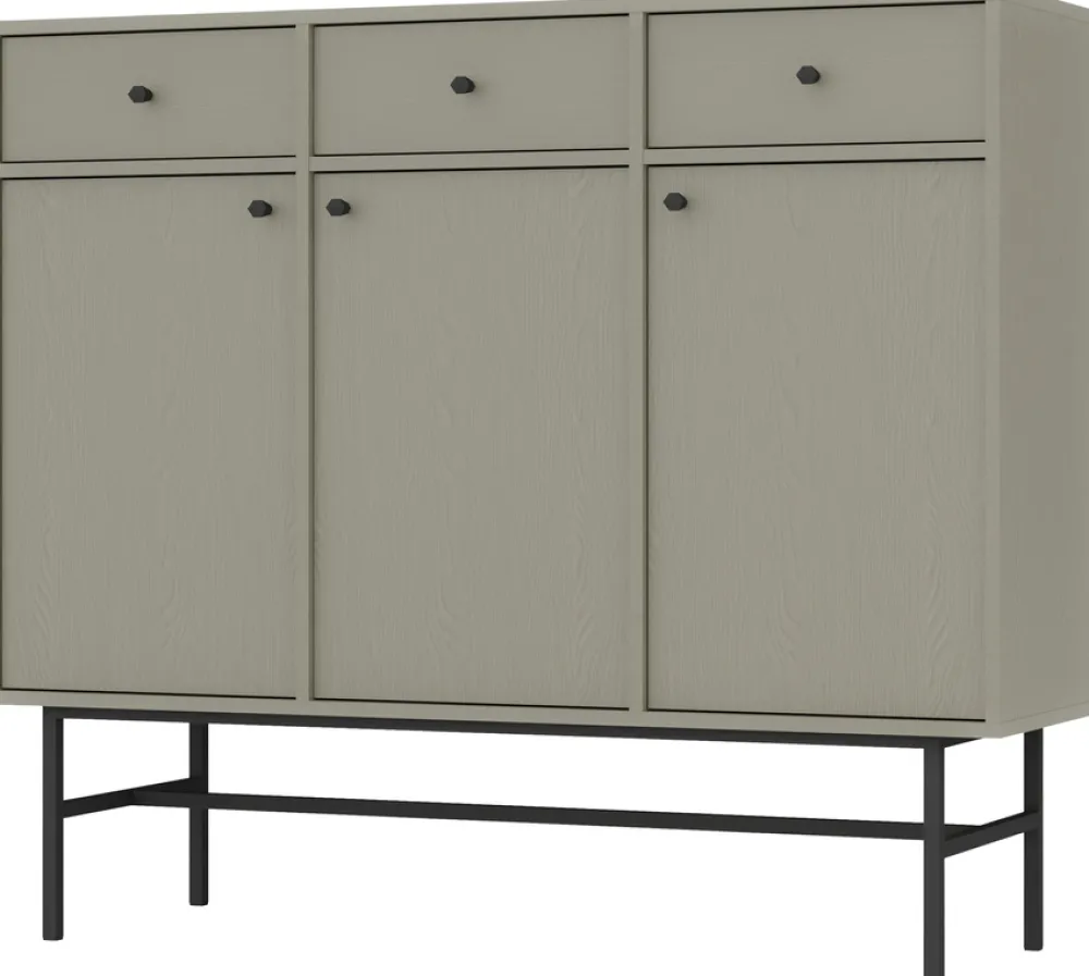 Komody>Lempert Pojemna komoda trzydrzwiowa z szufladami do salonu 124 cm TOKEN eukaliptus