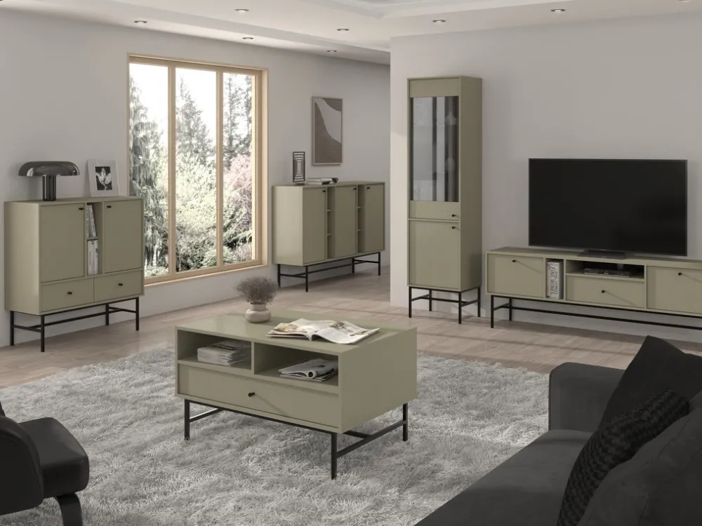 Komody>Lempert Pojemna komoda trzydrzwiowa 160 cm do salonu TOKEN eukaliptus