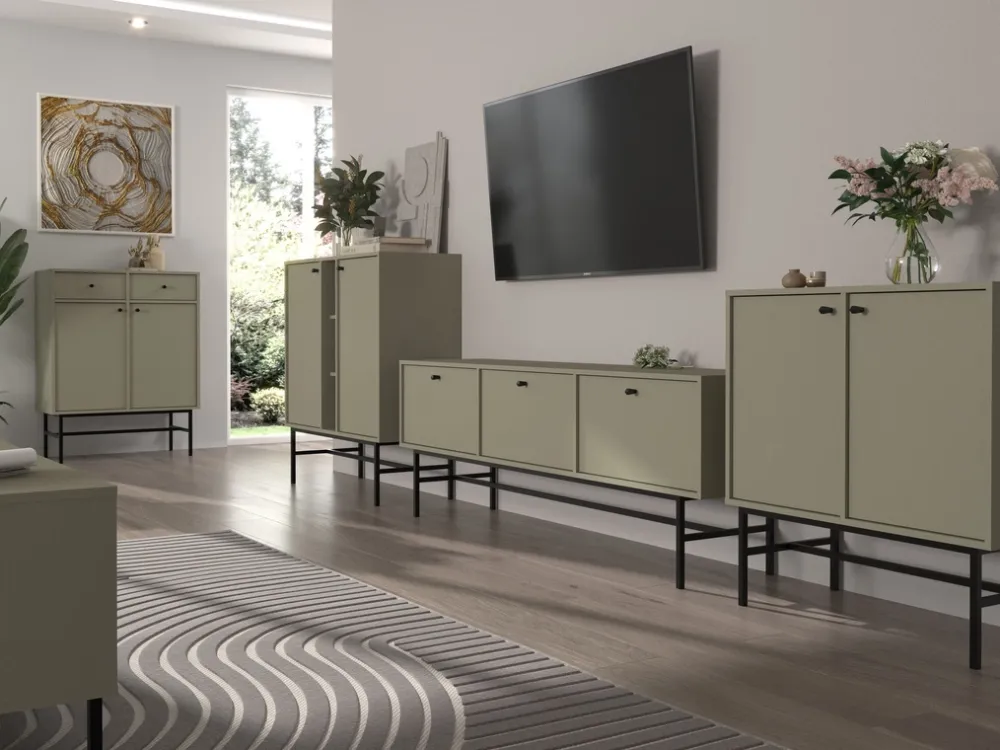 Komody>Lempert Pojemna komoda trzydrzwiowa 160 cm do salonu TOKEN eukaliptus