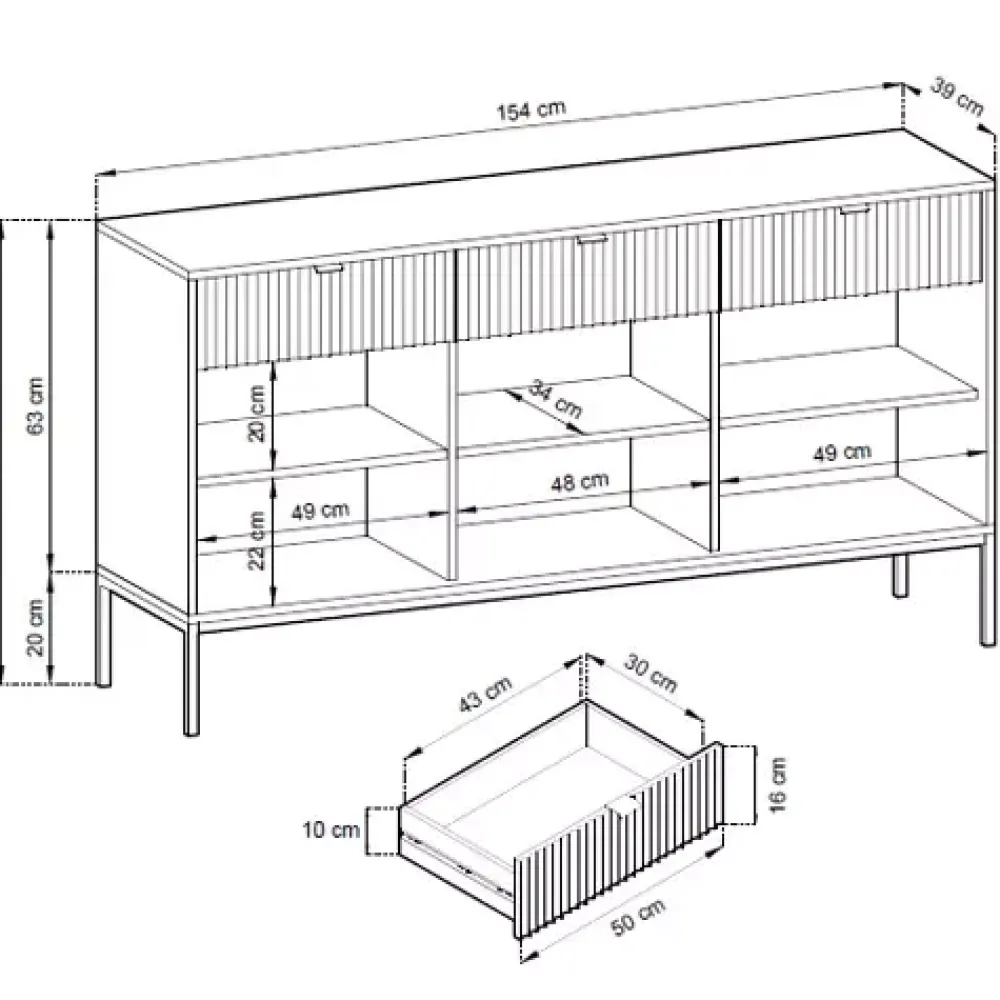 Zestawy Mebli Do Salonu|Komody>PIASKI Pojemna komoda z szufladami 154 cm AVANTI szary