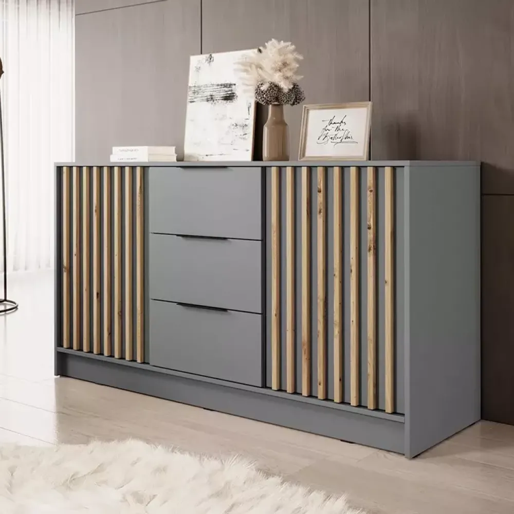 Komody>PIASKI Pojemna komoda z szufladami szara KELLY