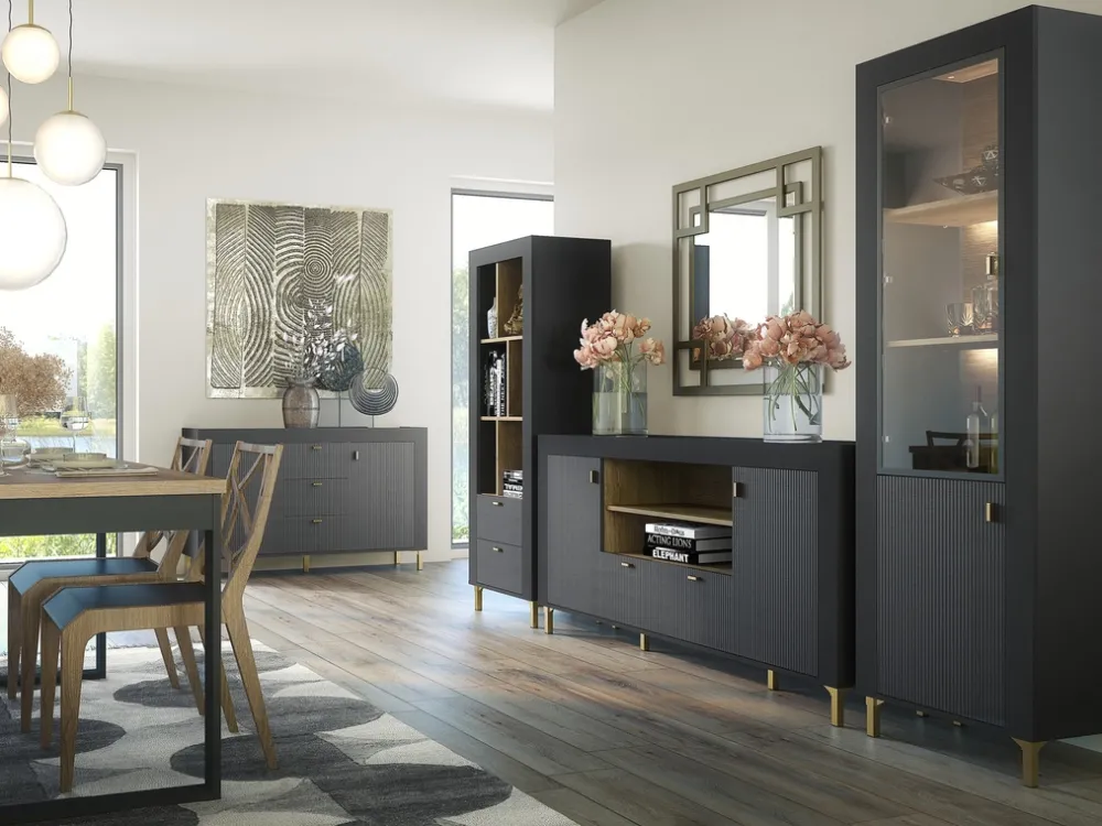 Komody>DOLMAR Pojemna nowoczesna komoda z drzwiami i szufladą 177 cm MISTY czarny