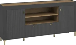 Zestawy Mebli Do Sypialni|Zestawy Mebli Do Salonu>DOLMAR Pojemna nowoczesna komoda z drzwiami i szufladą 177 cm MISTY czarny