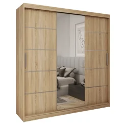 Meble Młodzieżowe|Zestawy Mebli Do Przedpokoju>Meblohand Pojemna szafa przesuwna z lustrem 200 cm HOT dąb sonoma