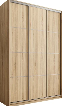 Zestawy Mebli Do Przedpokoju|Szafy Trzydrzwiowe>BROMARKT Pojemna szafa przesuwna z półkami i szufladami 150 cm TOP MAX dąb sonoma
