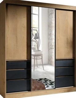 Zestawy Mebli Do Przedpokoju|Szafy Trzydrzwiowe>JUREK Pojemna szafa przesuwna z szufladami i lustrem 180 cm HORIZON