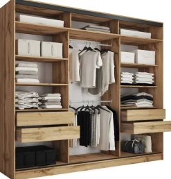 Zestawy Mebli Do Przedpokoju|Szafy Trzydrzwiowe>BROMARKT Pojemna szafa przesuwna z lustrem 280 cm LOFT MAX dąb wotan