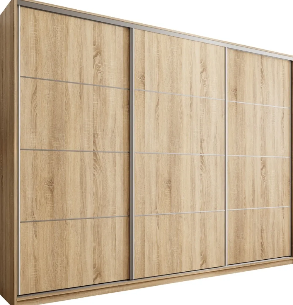 Szafy Trzydrzwiowe|Szafy Do Przedpokoju>BROMARKT Pojemna szafa przesuwna z półkami i szufladami 280 cm TOP MAX dąb sonoma