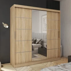 Meble Młodzieżowe|Zestawy Mebli Do Przedpokoju></noscript>Meblohand Pojemna szafa przesuwna z lustrem i półkami 180 cm HOT dąb sonoma