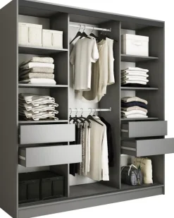 Szafy Trzydrzwiowe|Szafy Do Przedpokoju>BROMARKT Pojemna szafa przesuwna z szufladami i półkami 180 cm LOFT grafit