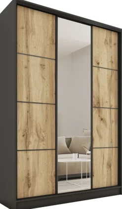 Zestawy Mebli Do Przedpokoju|Szafy Trzydrzwiowe>BROMARKT Pojemna szafa przesuwna z lustrem 150 cm LOFT MAX