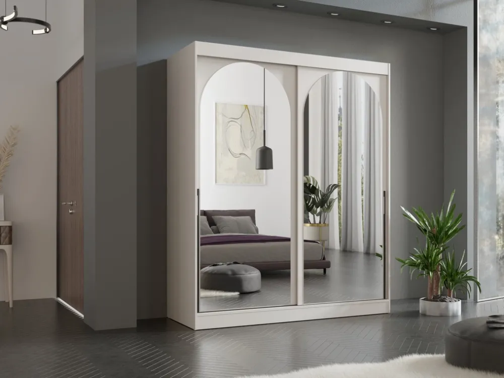 Meble Młodzieżowe|Zestawy Mebli Do Przedpokoju>JUREK Pojemna szafa przesuwna z lustrami 180 cm drzwi MORIN kaszmir