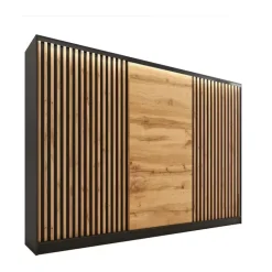 Zestawy Mebli Do Przedpokoju|Szafy Trzydrzwiowe>BROMARKT Pojemna szafa przesuwna z lamelami LOFT 280 cm wotan