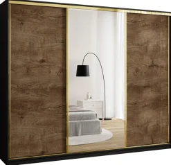 Szafy Trzydrzwiowe|Szafy Do Przedpokoju>BROMARKT Pojemna szafa przesuwna z lustrem 250 cm GOLD NEW glamour