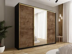 Szafy Trzydrzwiowe|Szafy Do Przedpokoju></noscript>BROMARKT Pojemna szafa przesuwna z lustrem 250 cm GOLD NEW glamour