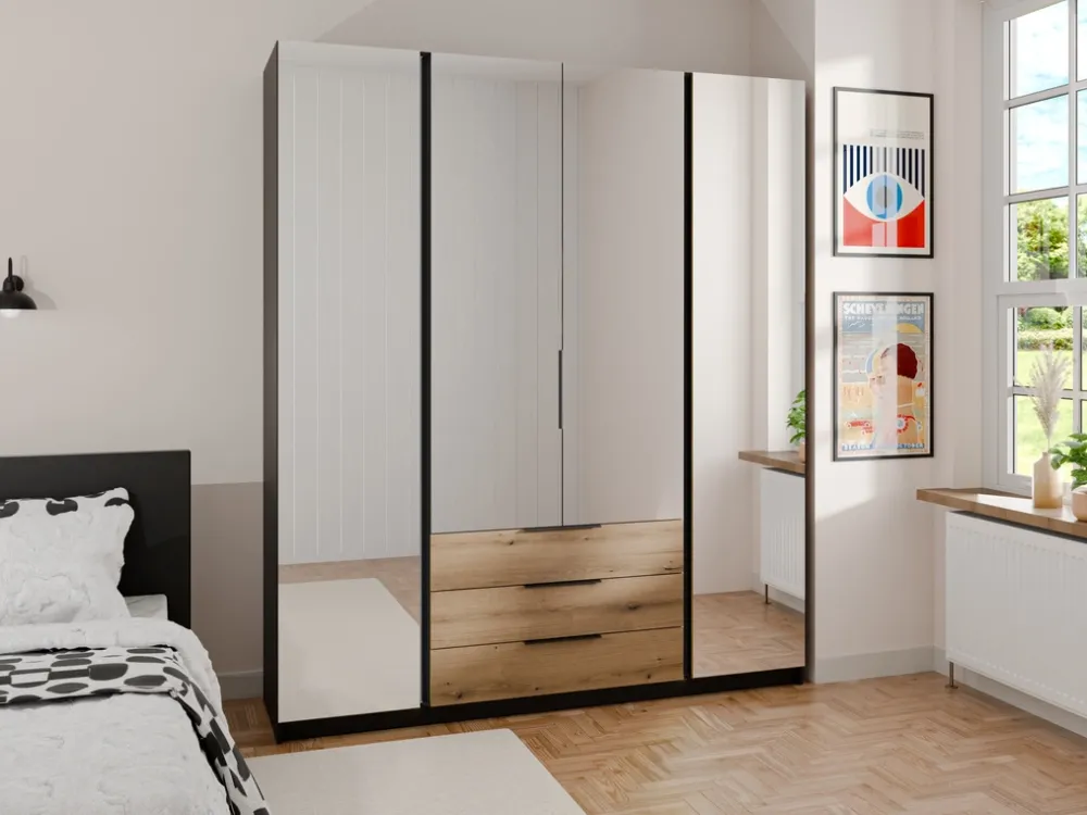 Szafy Młodzieżowe|Szafy Otwierane>Lempert Pojemna szafa z lustrem i szufladami 200 cm do sypialni KARAT