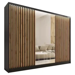 Zestawy Mebli Do Przedpokoju|Szafy Trzydrzwiowe>BROMARKT Pojemna szafa z lustrem i lamelami LOFT 250 cm wotan