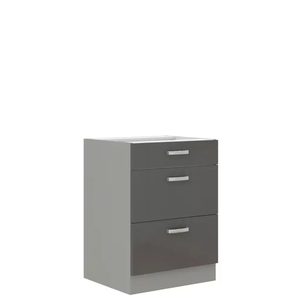 Meble Kuchenne>Lempert Pojemna szafka kuchenna z szufladami połysk 60 cm SILVER szary