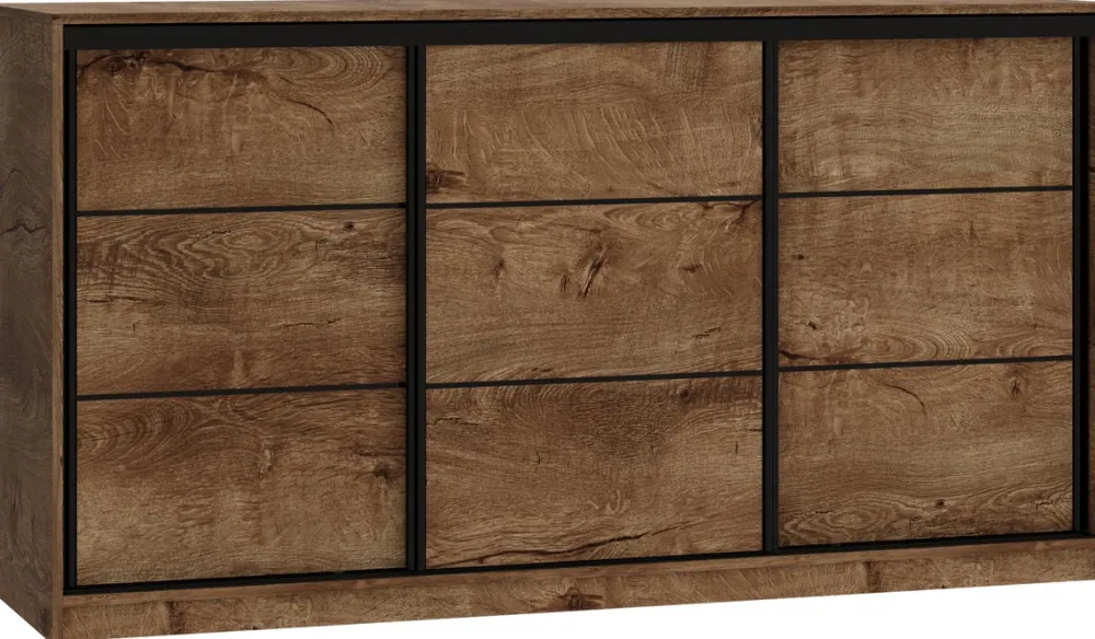 Komody>BROMARKT Pojemna trzydrzwiowa komoda z szufladami LOFT 180 cm dąb lefkas