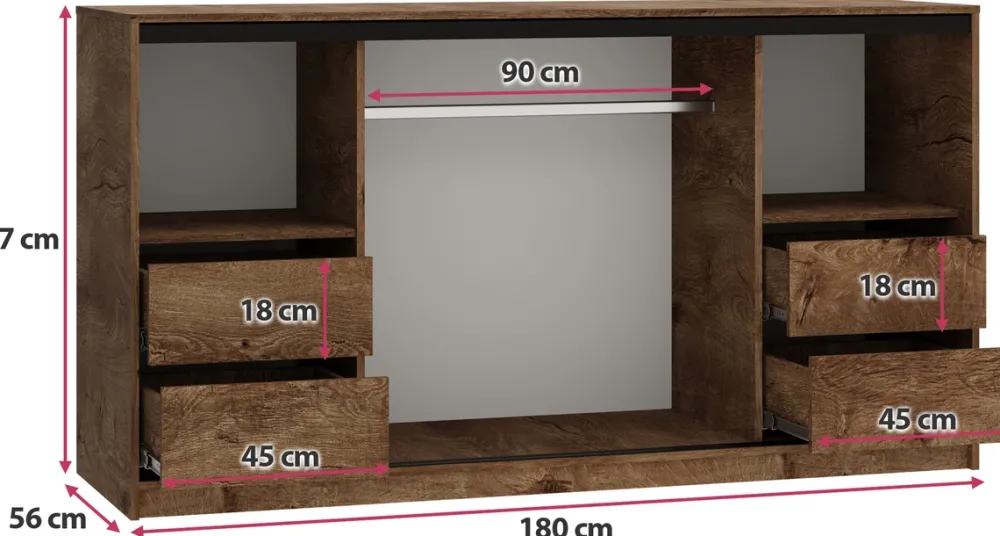 Komody>BROMARKT Pojemna trzydrzwiowa komoda z szufladami LOFT 180 cm dąb lefkas