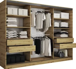 Zestawy Mebli Do Przedpokoju|Szafy Trzydrzwiowe>BROMARKT Pojemna trzydrzwiowa szafa przesuwna z lustrem 280 cm EDGE dąb artisan