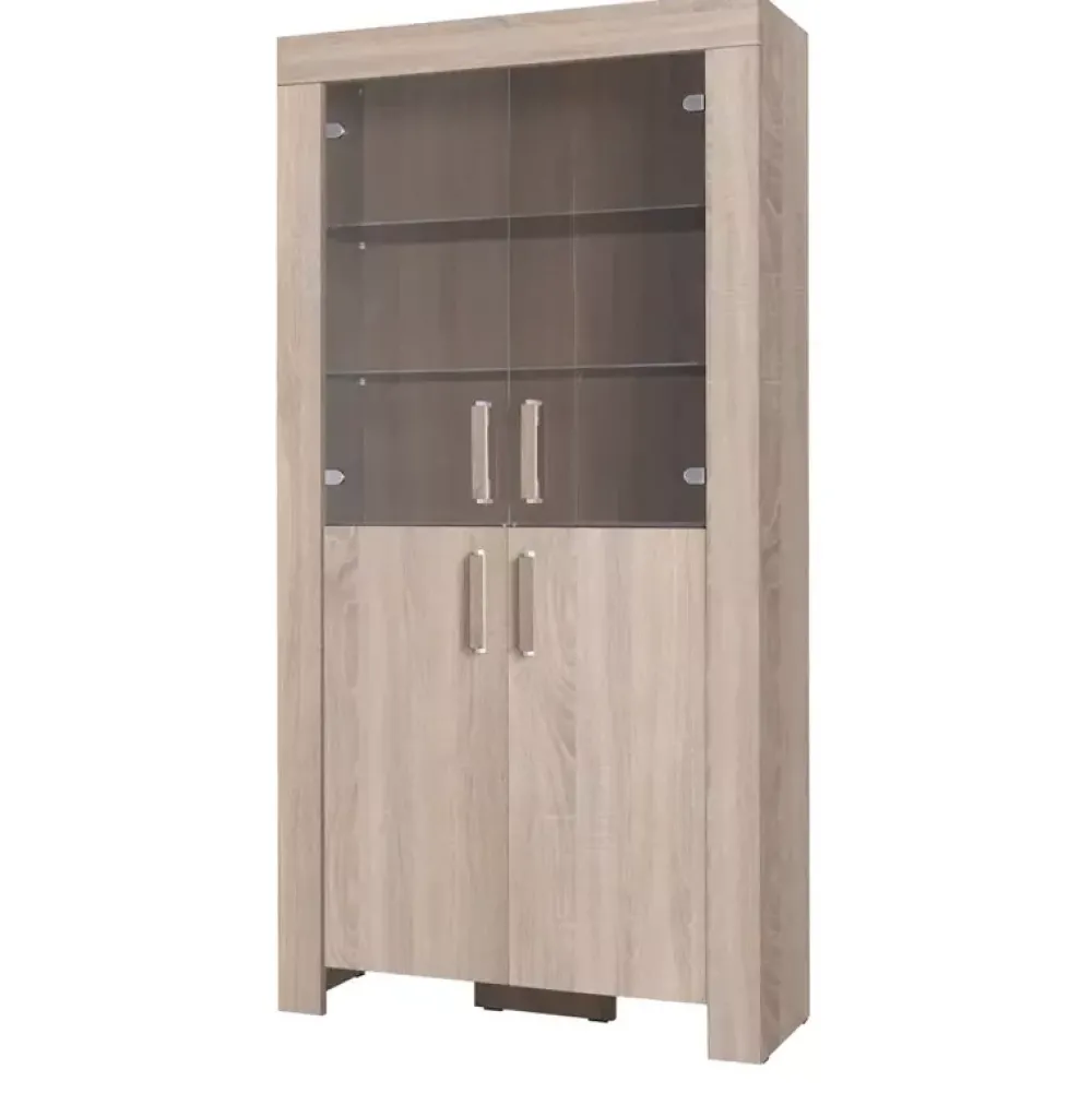 Zestawy Mebli Do Salonu|Witryny>JUREK Pojemna wysoka witryna stojąca 100 cm z drzwiami szklanymi KING meble do salonu