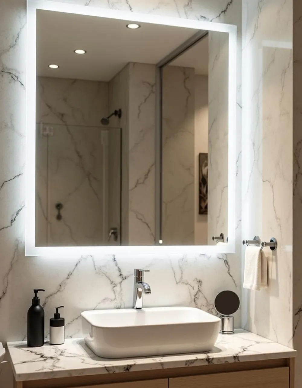 Lustra>FURNIKA Prostokątne lustro podświetlane 60x65 cm SOLARO