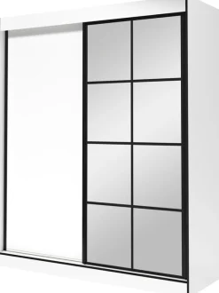Szafy Dwudrzwiowe|Szafy Z Lustrem>JUREK Przesuwna szafa biała na ubrania z półkami i lustrem 180 cm OLAS biały