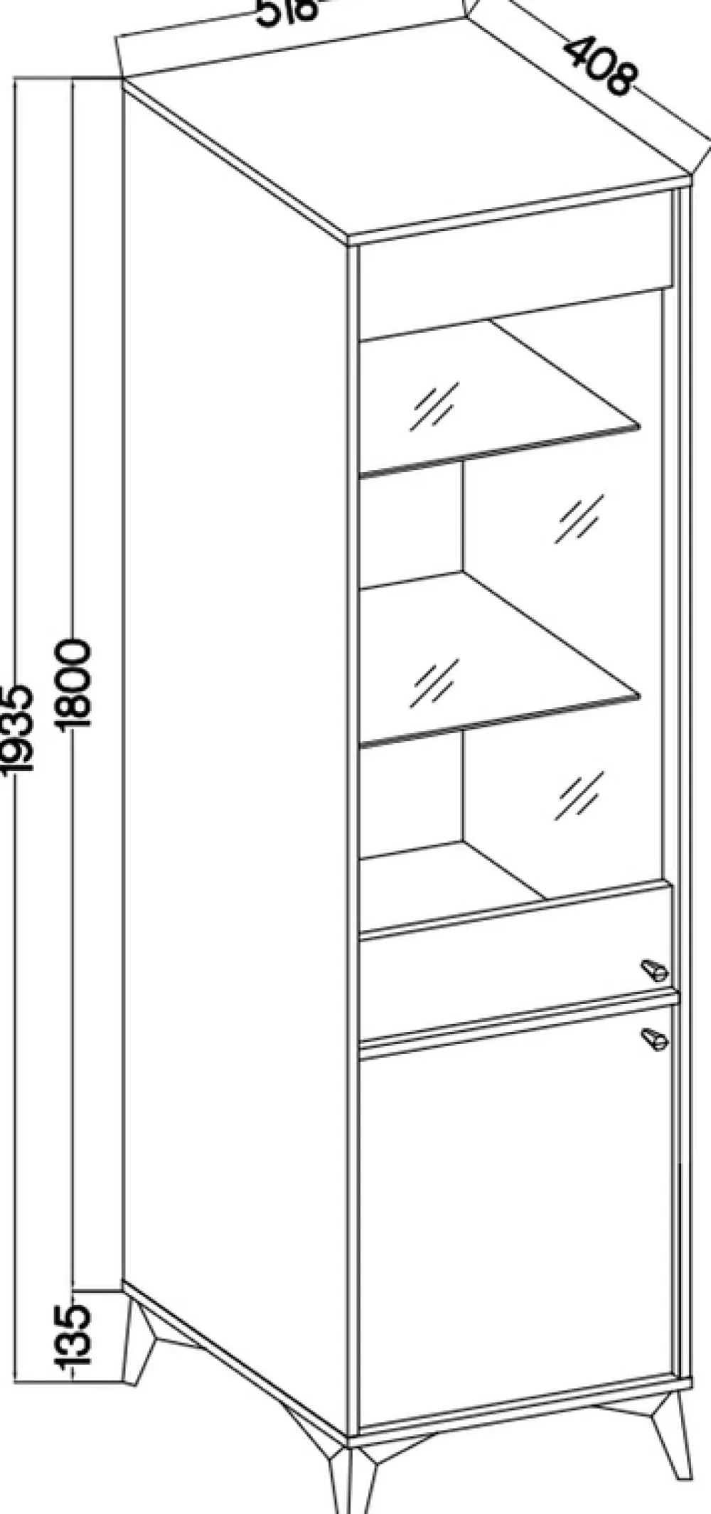 Witryny>Lempert Przeszklona witryna wysoka do salonu 52 cm TOKEN czarna czarny grafit