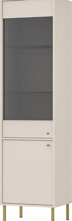 Zestawy Mebli Do Salonu|Witryny>Lempert Przeszklona witryna wysoka do salonu 52 cm TOKEN beż piaskowy