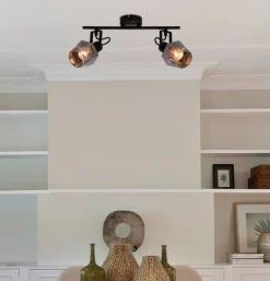 Oświetlenie Przedpokoju|Oświetlenie Jadalni>Candellux Lighting Randi lampa sufitowa listwa czarny matowy 2x15w e14 klosz dymiony