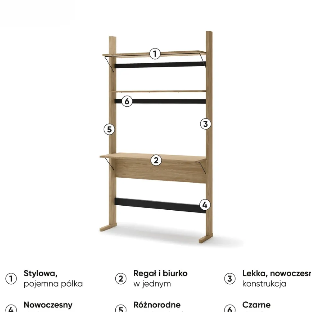Regały Na Książki|Zestawy Mebli Młodzieżowych>lenart. Regał z biurkiem 108 cm do pokoju młodzieżowego dąb olejowany OLLIE
