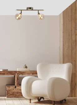 Oświetlenie Przedpokoju|Oświetlenie Jadalni></noscript>Candellux Lighting Rodia lampa sufitowa listwa patynowy 2x40w g9 klosz bursztynowy