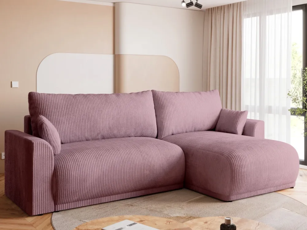 Narożniki|Meble Dla Dzieci>BROMARKT Rogówka do salonu z pojemnikiem i funkcją spania MORENO różowy