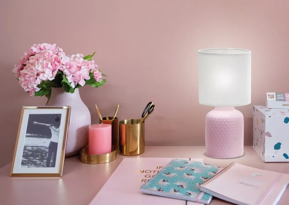 Oświetlenie Pokoju Dziecięcego|Oświetlenie Sypialni>Candellux Lighting Różowa lampka nocna ceramiczna Iner